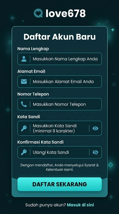 Tampilan halaman daftar love678